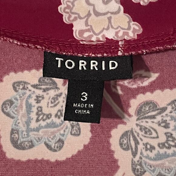 Torrid Berry Floral Stretch Knit Dress Womens Size 3X Burgundy Flutter Sleeve - Picture 6 of 10